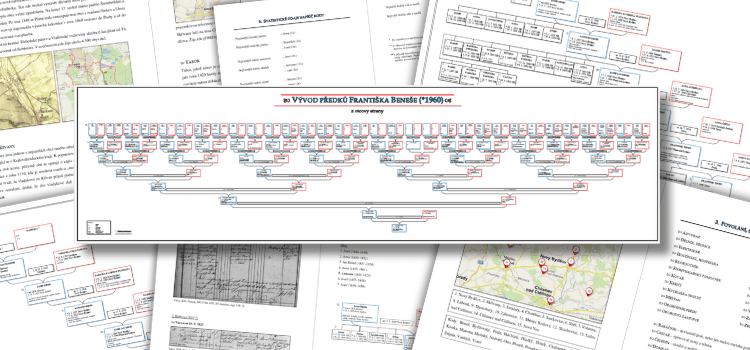 Ukázka diagramů a spisů - přímá linie, přímá linie se sourozenci a vývod předků (krizovatkyrodu.cz)